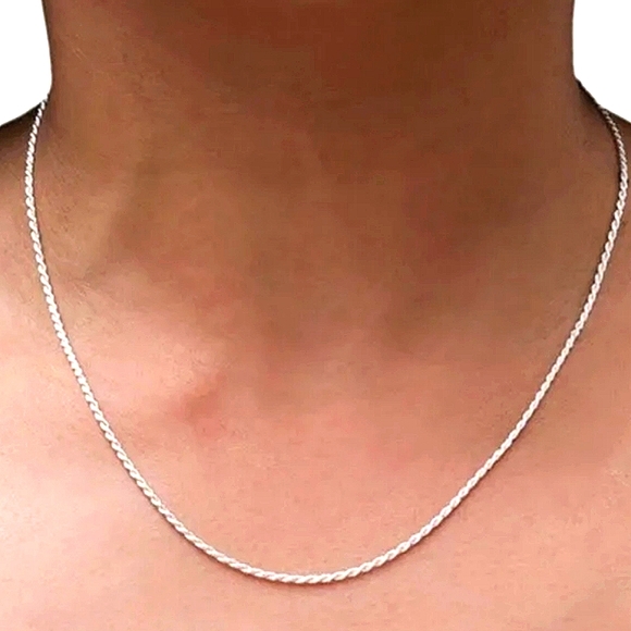 Sterling Silver. 925 ITALY Rope Chain Necklace 2mm Diamond Cut Men Women - Picture 4 of 6